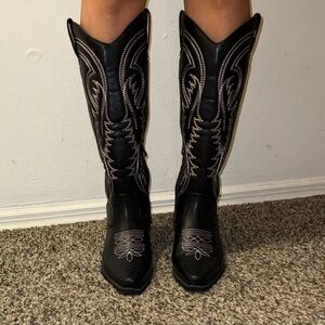 Black Embroidered Women's Boots